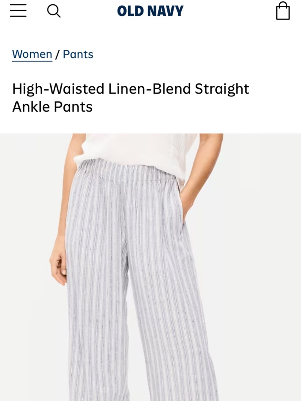 Old Navy High-Waisted Linen-Blend Straight Ankle Pants - Light Gray Stripe - Picture 2 of 5